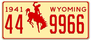 1941 WYOMING STATE LICENSE PLATE - 