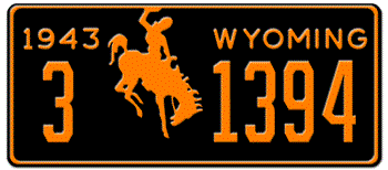 1943 WYOMING STATE LICENSE PLATE - 