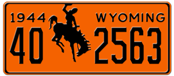 1944 WYOMING STATE LICENSE PLATE - 