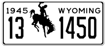 1945 WYOMING STATE LICENSE PLATE - EMBOSSED WITH YOUR CUSTOM NUMBER