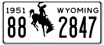 1951 WYOMING STATE LICENSE PLATE - 