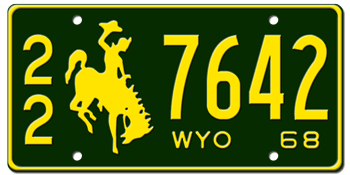 1968 WYOMING STATE LICENSE PLATE - EMBOSSED WITH YOUR CUSTOM NUMBER