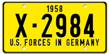 U.S. FORCES IN GERMANY LICENSE PLATE ISSUED IN 1958 - 