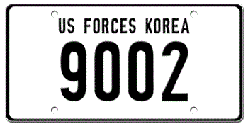 U.S. FORCES IN KOREA TEMPORARY LICENSE PLATE PENDING ISSUANCE OF NEW DOMESTIC SOUTH KOREAN PLATES - EMBOSSED WITH YOUR CUSTOM NUMBER