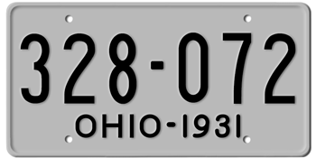 1931 OHIO STATE LICENSE PLATE--