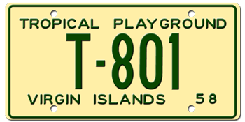 1958 US VIRGIN ISLANDS LICENSE PLATE--EMBOSSED WITH YOUR CUSTOM NUMBER