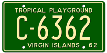 1962 US VIRGIN ISLANDS LICENSE PLATE--EMBOSSED WITH YOUR CUSTOM NUMBER