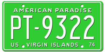 1974 US VIRGIN ISLANDS LICENSE PLATE--EMBOSSED WITH YOUR CUSTOM NUMBER
