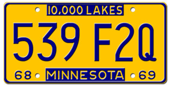 1968 TO 1969 MINNESOTA STATE LICENSE PLATE--EMBOSSED WITH YOUR CUSTOM NUMBER - This plate also used in 1969 and 1970