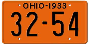 1933 OHIO STATE LICENSE PLATE--