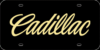 CADILLAC MIRROR-GOLD CURSIVE NAME LASER LICENSE PLATE