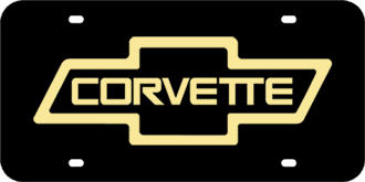 CORVETTE IN BOWTIE MIRROR-GOLD  LASER LICENSE PLATE