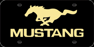 MUSTANG PONY MIRROR-GOLD EMBLEM & MUSTANG NAME LASER LICENSE PLATE