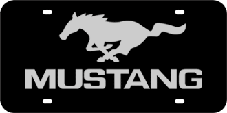 MUSTANG PONY MIRROR-SILVER EMBLEM & MUSTANG NAME LASER LICENSE PLATE