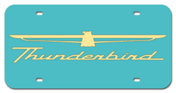 THUNDERBIRD MIRROR-GOLD EMBLEM & THUNDERBIRD NAME AQUA LASER LICENSE PLATE