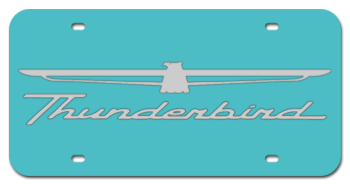 THUNDERBIRD MIRROR-SILVER EMBLEM & THUNDERBIRD NAME AQUA LASER LICENSE PLATE