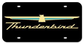 THUNDERBIRD MIRROR-GOLD EMBLEM & THUNDERBIRD NAME BLACK LASER LICENSE PLATE