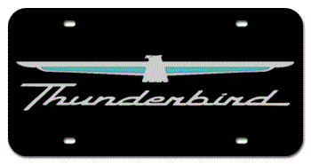 THUNDERBIRD MIRROR-SILVER EMBLEM & THUNDERBIRD NAME BLACK LASER LICENSE PLATE