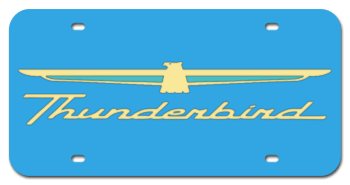 THUNDERBIRD MIRROR-GOLD EMBLEM & THUNDERBIRD NAME LIGHT BLUE LASER LICENSE PLATE