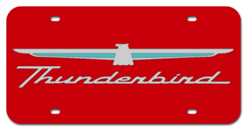 THUNDERBIRD MIRROR-SILVER EMBLEM & THUNDERBIRD NAME RED LASER LICENSE PLATE