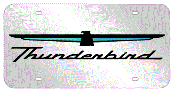 THUNDERBIRD BLACK EMBLEM & THUNDERBIRD NAME MIRROR-SILVER LASER LICENSE PLATE