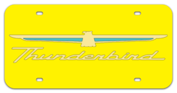 THUNDERBIRD MIRROR-GOLD EMBLEM & THUNDERBIRD NAME YELLOW LASER LICENSE PLATE