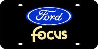 FORD EMBLEM WITH MIRROR-GOLD FOCUS NAME LASER LICENSE PLATE