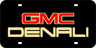 GMC MIRROR-GOLD EMBLEM & DENALI NAME LASER LICENSE PLATE