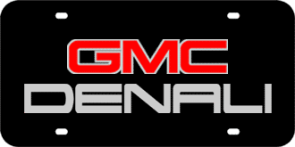 GMC MIRROR-SILVER EMBLEM & DENALI NAME LASER LICENSE PLATE