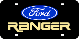 FORD EMBLEM WITH MIRROR-GOLD RANGER NAME LASER LICENSE PLATE