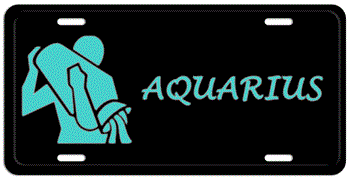 AQUIARIUS ZODIAC TURQUOISE ON BLACK LICENSE PLATE