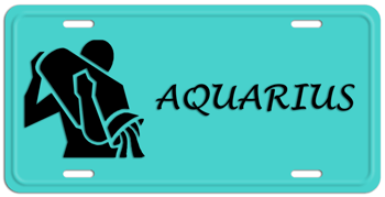 AQUIARIUS ZODIAC BLACK ON TURQUOISE LICENSE PLATE