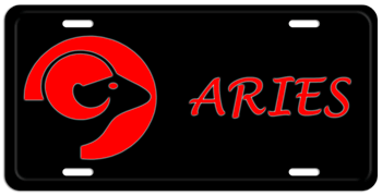 ARIES ZODIAC RED ON BLACK LICENSE PLATE