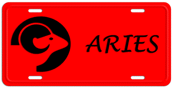 ARIES ZODIAC BLACK ON RED LICENSE PLATE