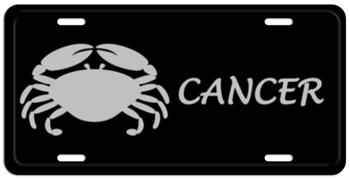 CANCER ZODIAC SILVER ON BLACK LICENSE PLATE