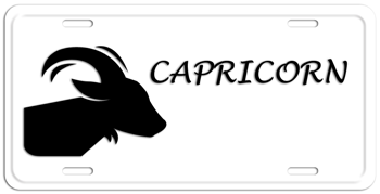 CAPRICORN ZODIAC BLACK ON WHITE LICENSE PLATE