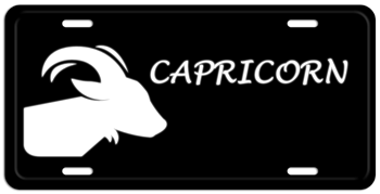 CAPRICORN ZODIAC WHITE ON BLACK LICENSE PLATE