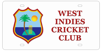 WEST INDIES CRICKET CLUB WHITE LICENSE PLATE(BARBADOS, GUYANA, JAMAICA, LEEWARD ISLANDS, TRINIDAD & TOBAGO & WINDWARD ISLANDS)