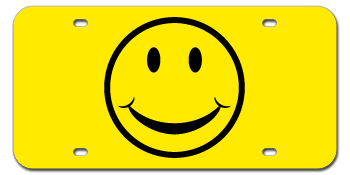 SMILEY FACE SYMBOL YELLOW LASER LICENSE PLATE