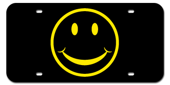 SMILEY FACE SYMBOL BLACK LASER LICENSE PLATE