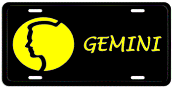 GEMINI ZODIAC YELLOW ON BLACK LICENSE PLATE