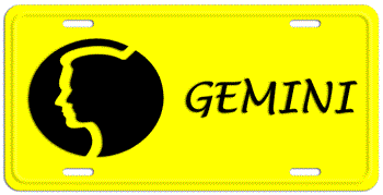 GEMINI ZODIAC BLACK ON YELLOW LICENSE PLATE