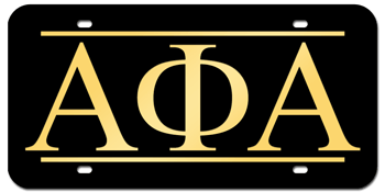 GREEK FRATERNITY OR SORORITY BLACK LASER LICENSE PLATE WITH GOLD INLAY