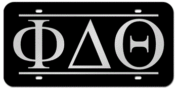 GREEK FRATERNITY OR SORORITY BLACK LASER LICENSE PLATE WITH SILVER INLAY
