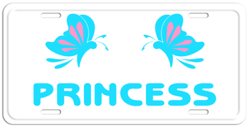 BUTTERFLY WHITE LICENSE PLATE - LIGHT BLUE NAME Personalized just for you or for a great gift!