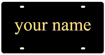 BLACK LASER LICENSE PLATE WITH MIRROR-GOLD NAME
