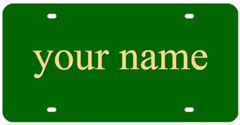 GREEN LASER LICENSE PLATE WITH MIRROR-GOLD NAME