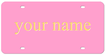 PINK LASER LICENSE PLATE WITH MIRROR-GOLD NAME