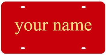 RED LASER LICENSE PLATE WITH MIRROR-GOLD NAME