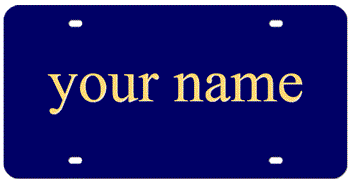 BLUE LASER LICENSE PLATE WITH MIRROR-GOLD NAME
